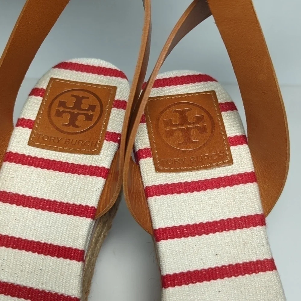 Tory Burch Karissa canvas wedge espadrille platform sandals womans size 9